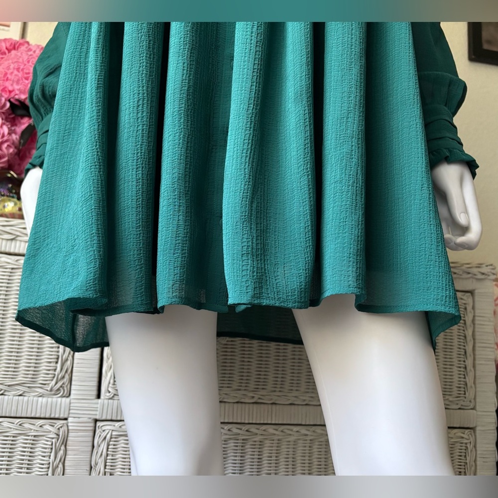 Sezane Rita Mini Dress Ruffled Pleated Oversized Emerald Green EU Size 40 = US 8 - Picture 7 of 11